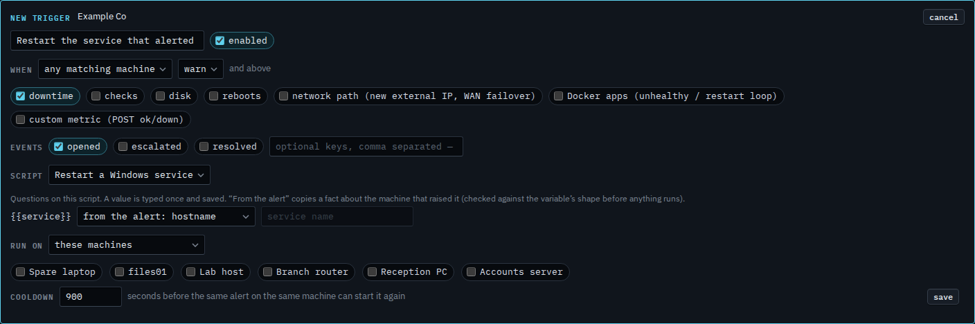 Alert script trigger copying hostname from the alert into the service blank