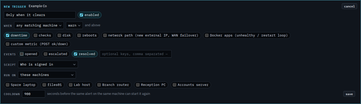Alert script trigger with only the resolved event ticked