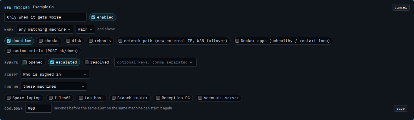 Alert script trigger with only the escalated event ticked