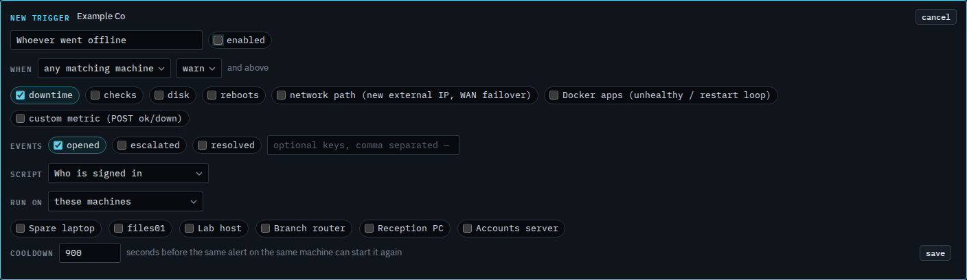 Alert script trigger with the enabled box clear