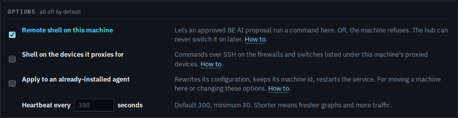 Install options with Remote shell on this machine ticked