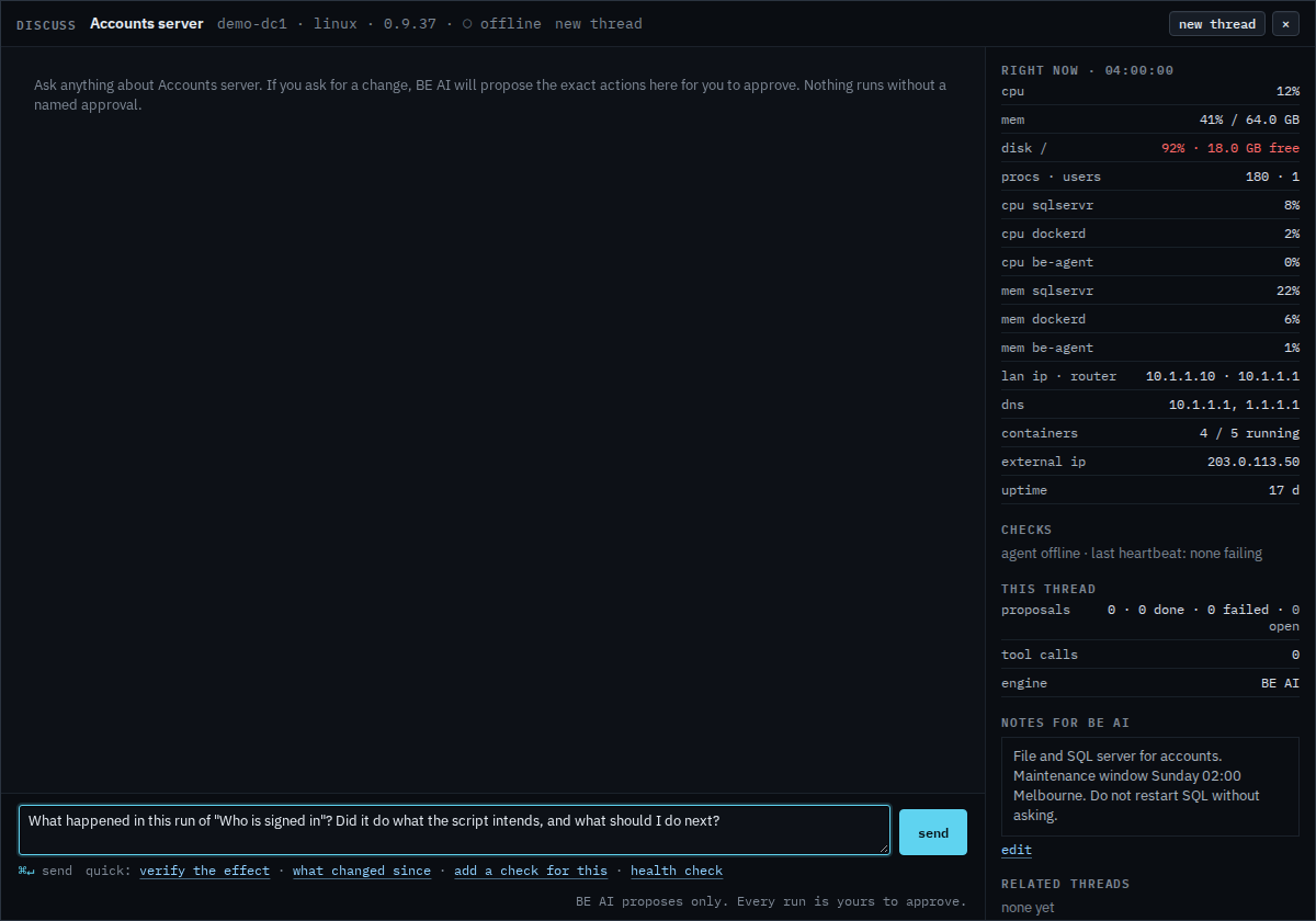 Discuss window with a question about what a script run did