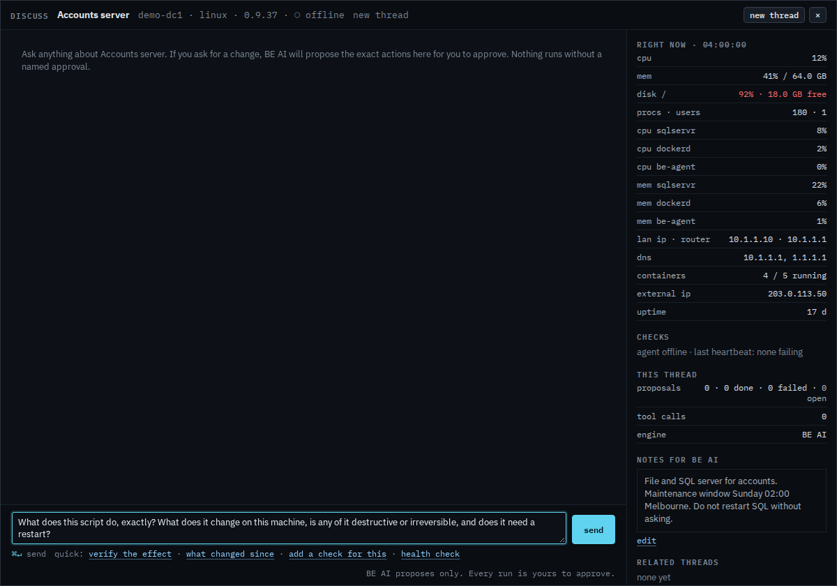 Discuss window with a prepared question about what a script does