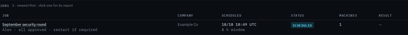 Patch jobs list with September security round still scheduled