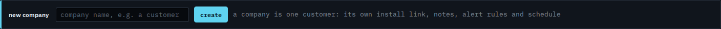 New company bar on the Companies page, with an empty name field