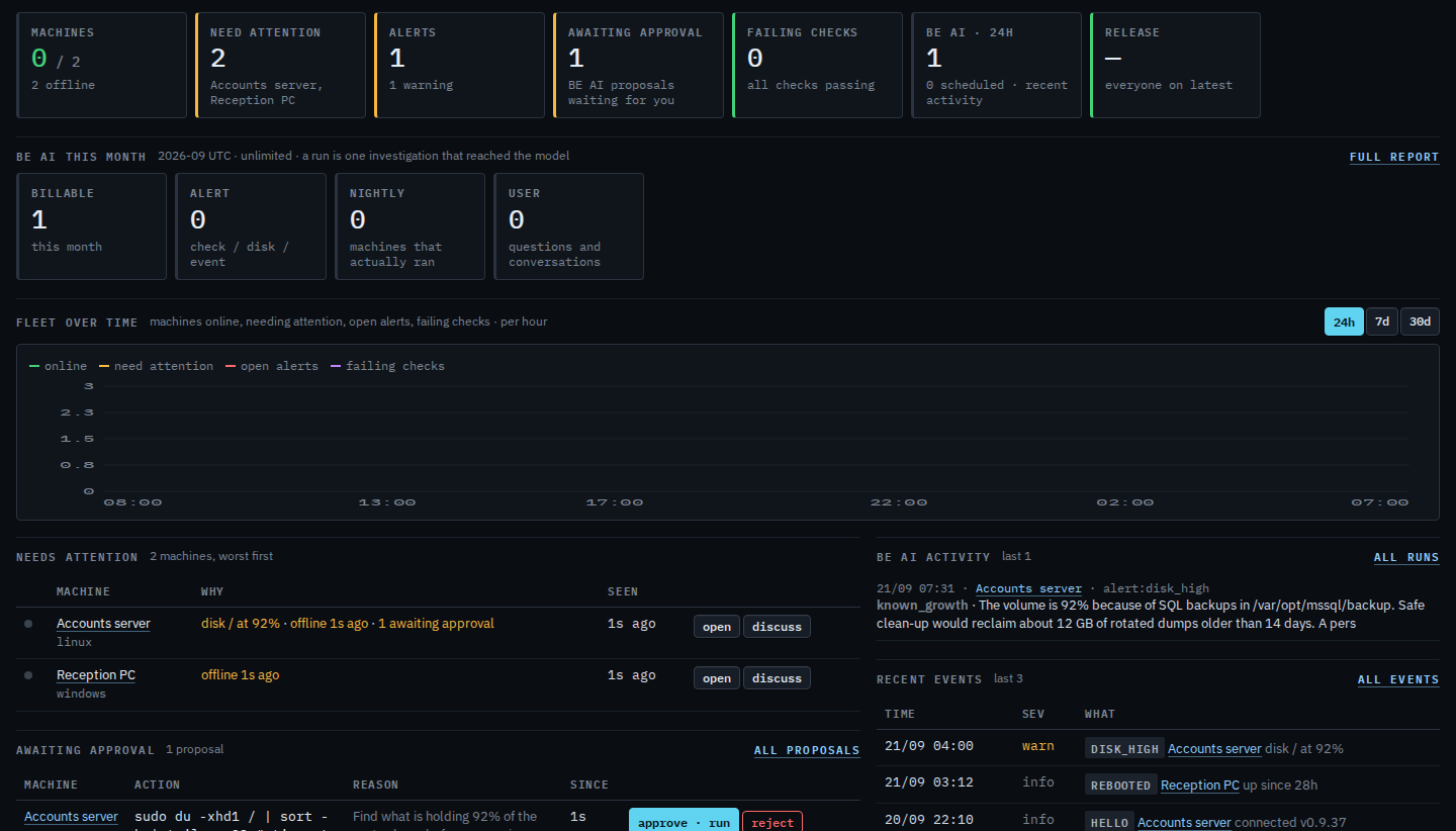BE Hub dashboard with fleet tiles