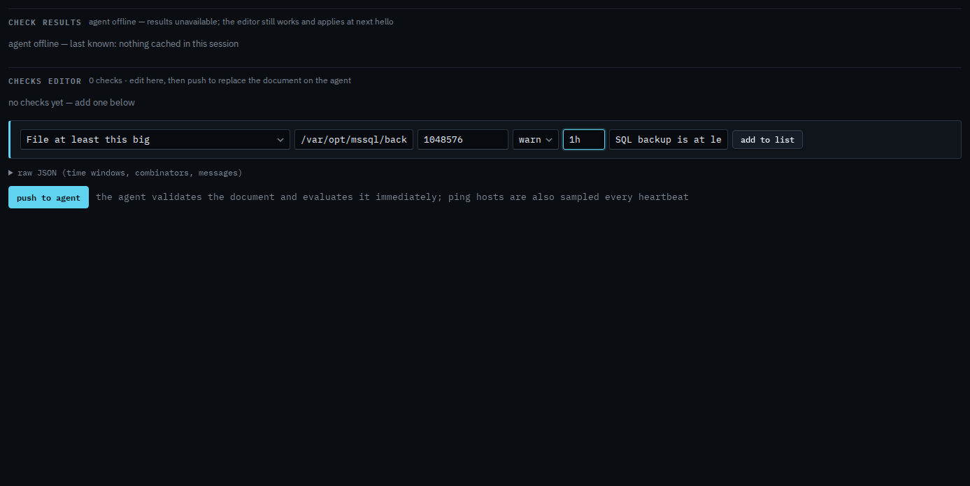 Checks editor with a minimum file size of 1048576 bytes for a SQL backup