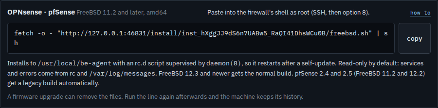 Install agent on the OPNsense and pfSense tab