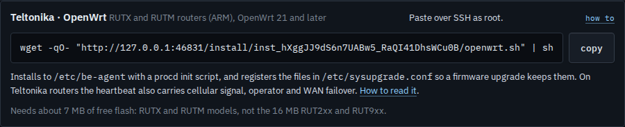 Install agent on the Teltonika and OpenWrt tab