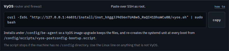 Install agent on the VyOS tab