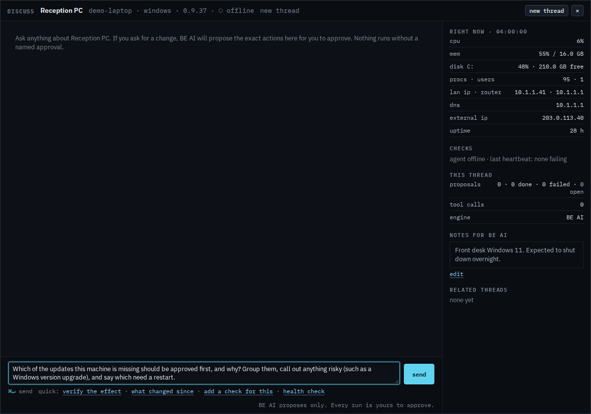 Discuss window with a prepared question about which updates to approve first