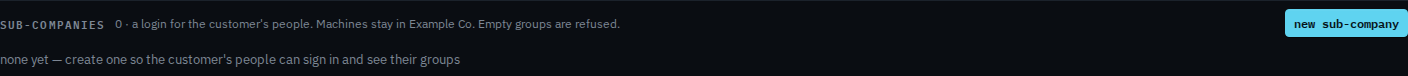 Sub-companies tab, empty, with a new sub-company button
