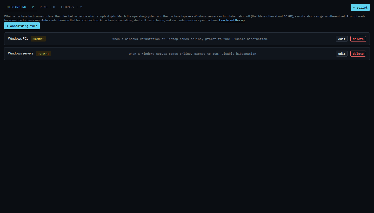 Onboarding tab with two prompt rules for Windows