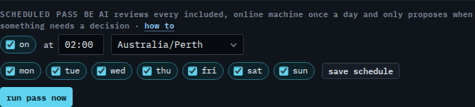 Scheduled pass timezone set to Australia/Perth, not yet saved