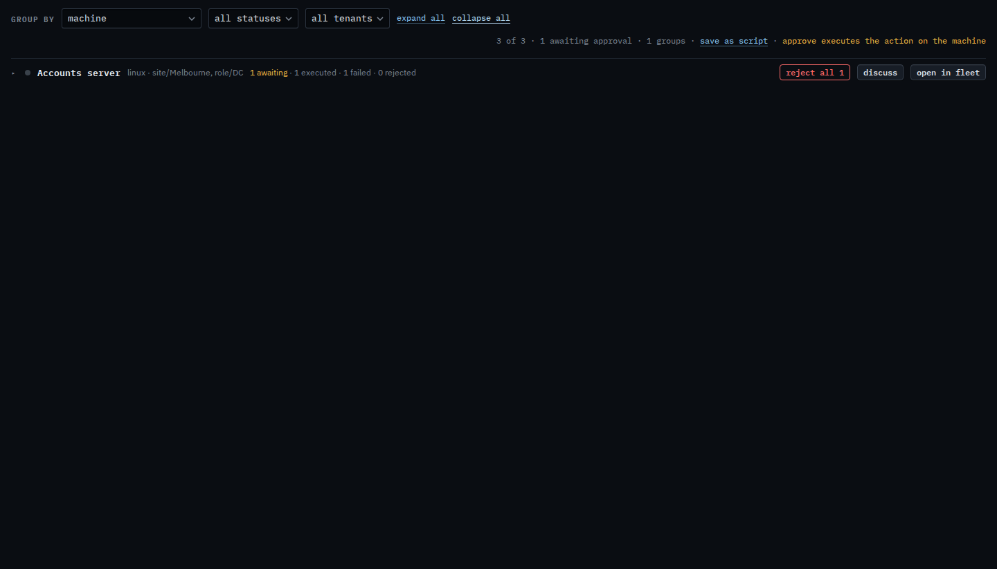 Proposals page with Accounts server collapsed to a heading and no rows