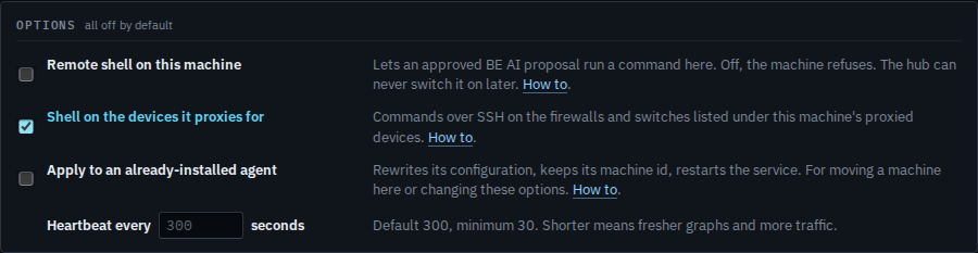 Install options with Shell on the devices it proxies for ticked