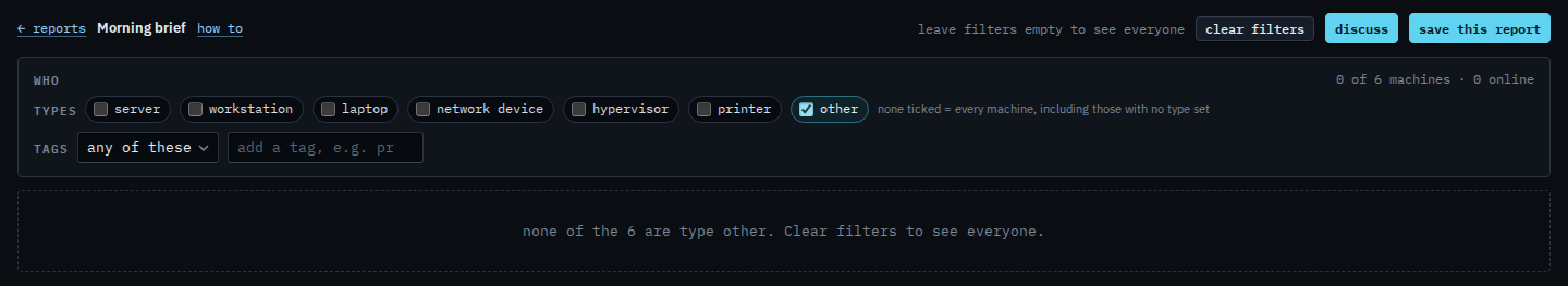 Morning brief with the other type ticked and an empty machine list