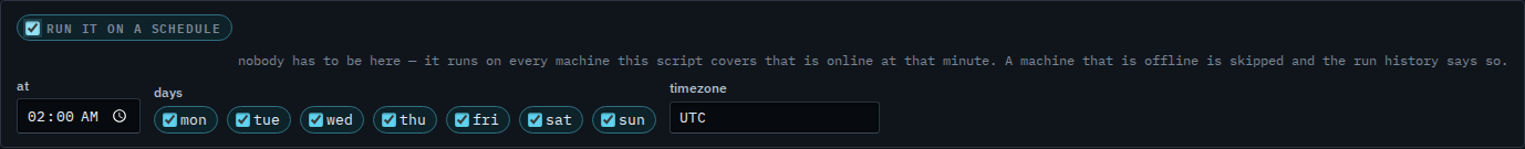 Script schedule with every day ticked at 02:00