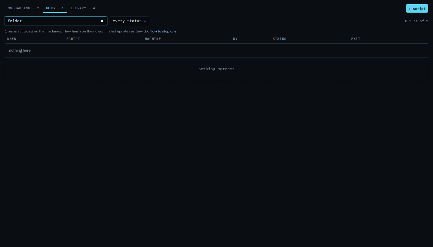 Script runs search for folder, with no matching rows