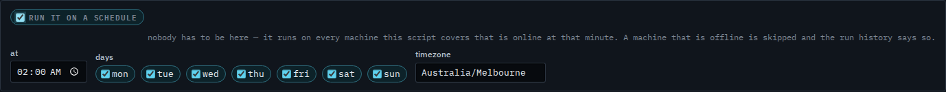 Script schedule with the timezone set to Australia/Melbourne