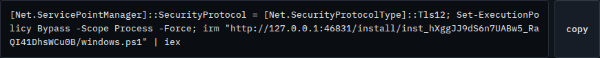 Windows install command using the hub's own address