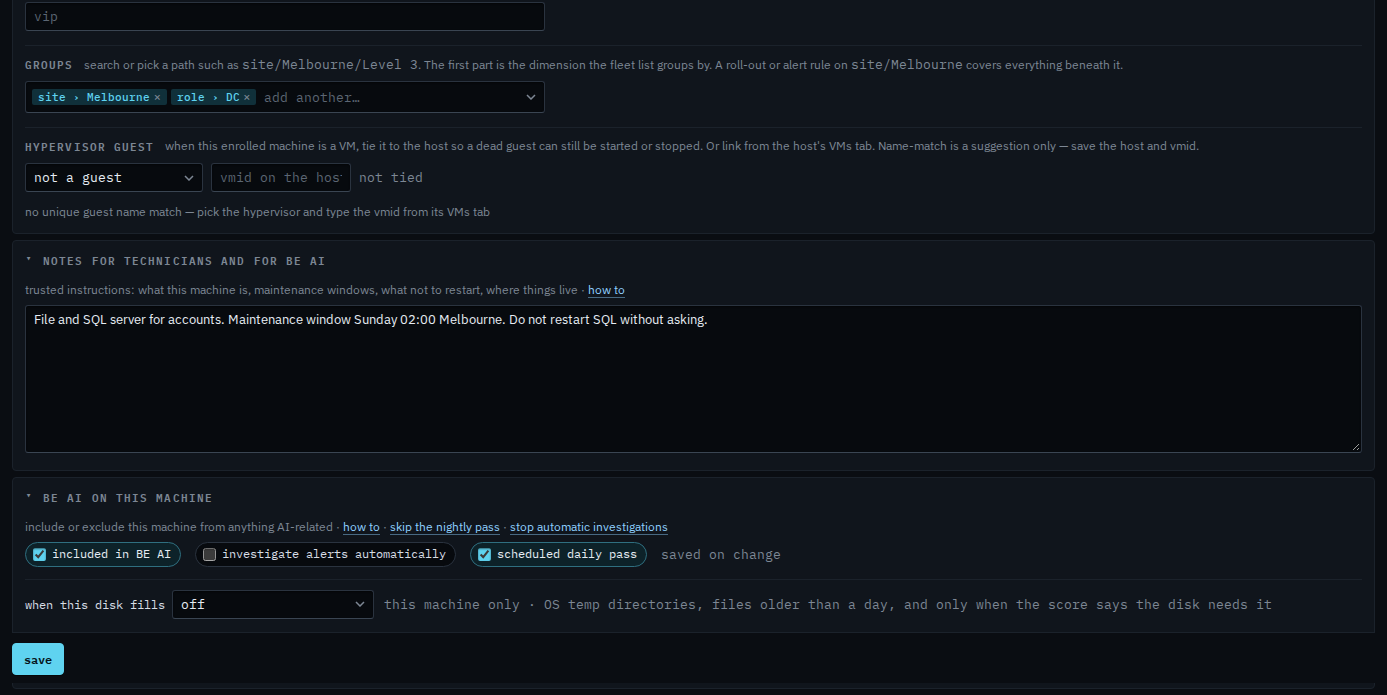 BE AI panel with investigate alerts automatically cleared and the heading reading limited