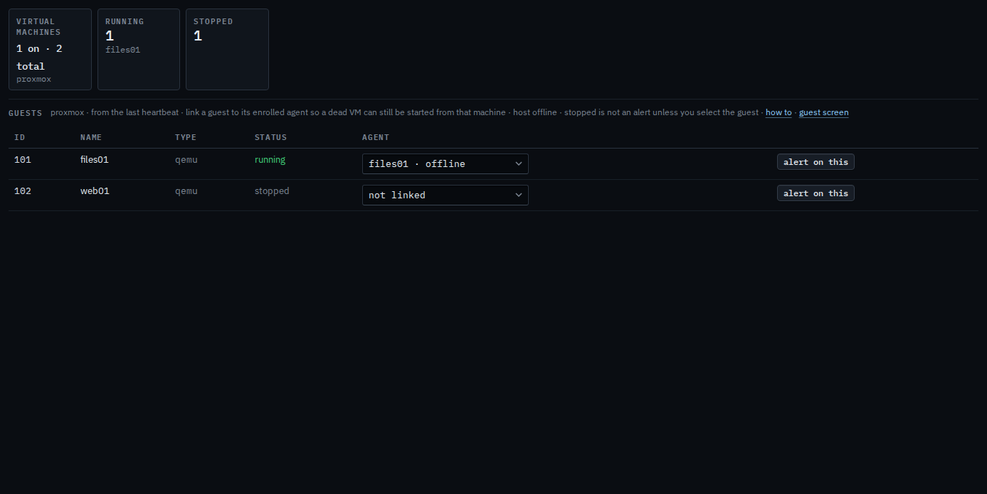 VMs tab with alert on this for files01 and web01