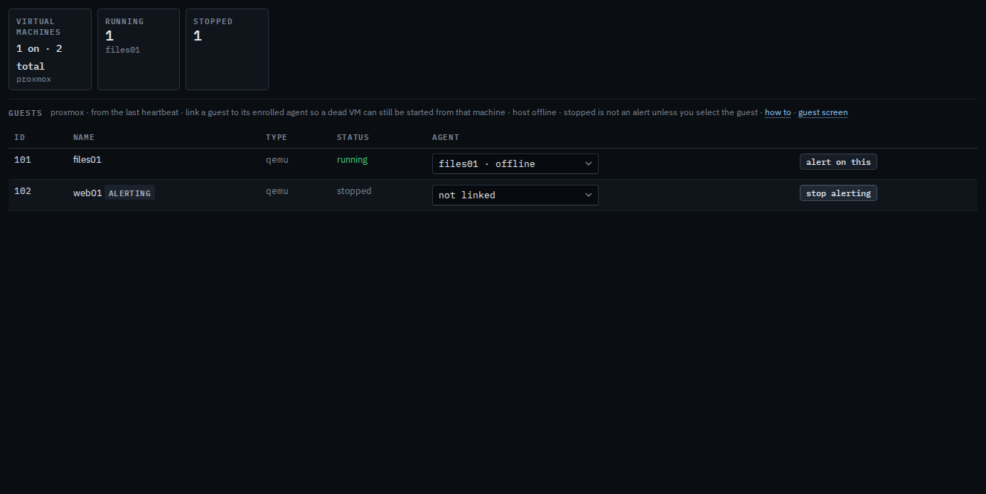 VMs tab with web01 marked alerting