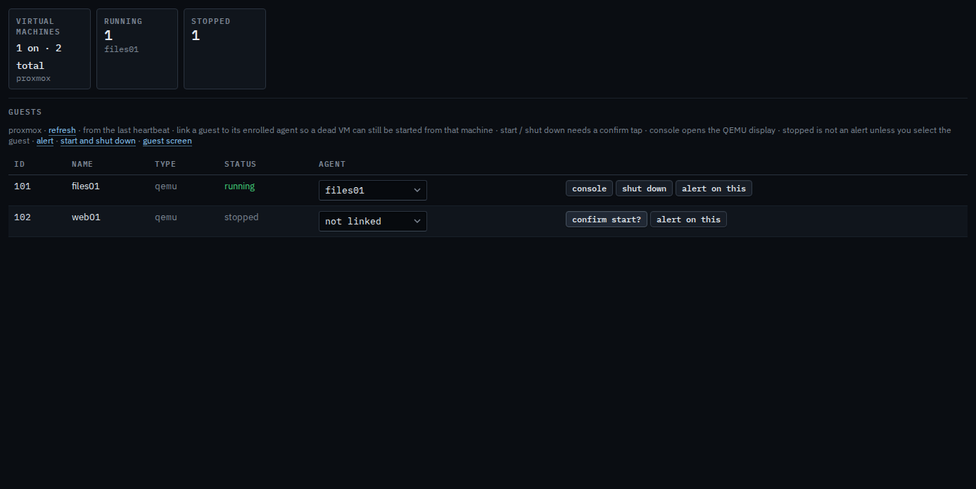 VMs tab with start on web01 changed to confirm start