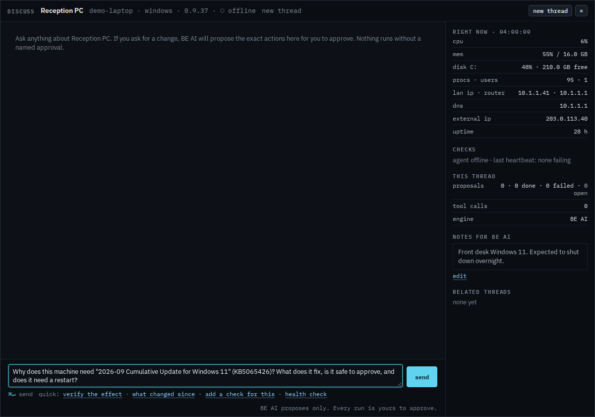 Discuss modal for a sub-company user with a question about the September cumulative update